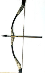 VTG Asiatic Mongol? Recurve Bow 29″ L, Rawhide String w Bamboo Arrow & Steel Tip