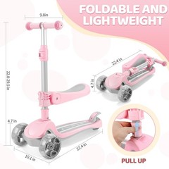 3 Wheel Scooter for Kids Ages 2-10 Years, 2 in 1 Kick Kids Scooter with Swive…