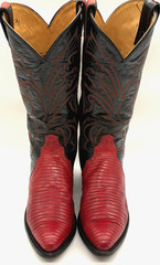 Vintage Tony Lama Cherry Red / Black Lizard Skin Boots Men’s 8.5D Style 8331 C06