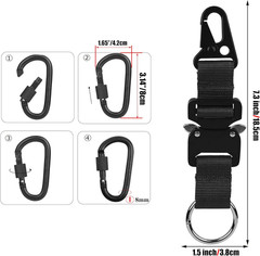 Tactical Key Chains for Mens, EDC Gear Clips with HK Clip, Large Military Black