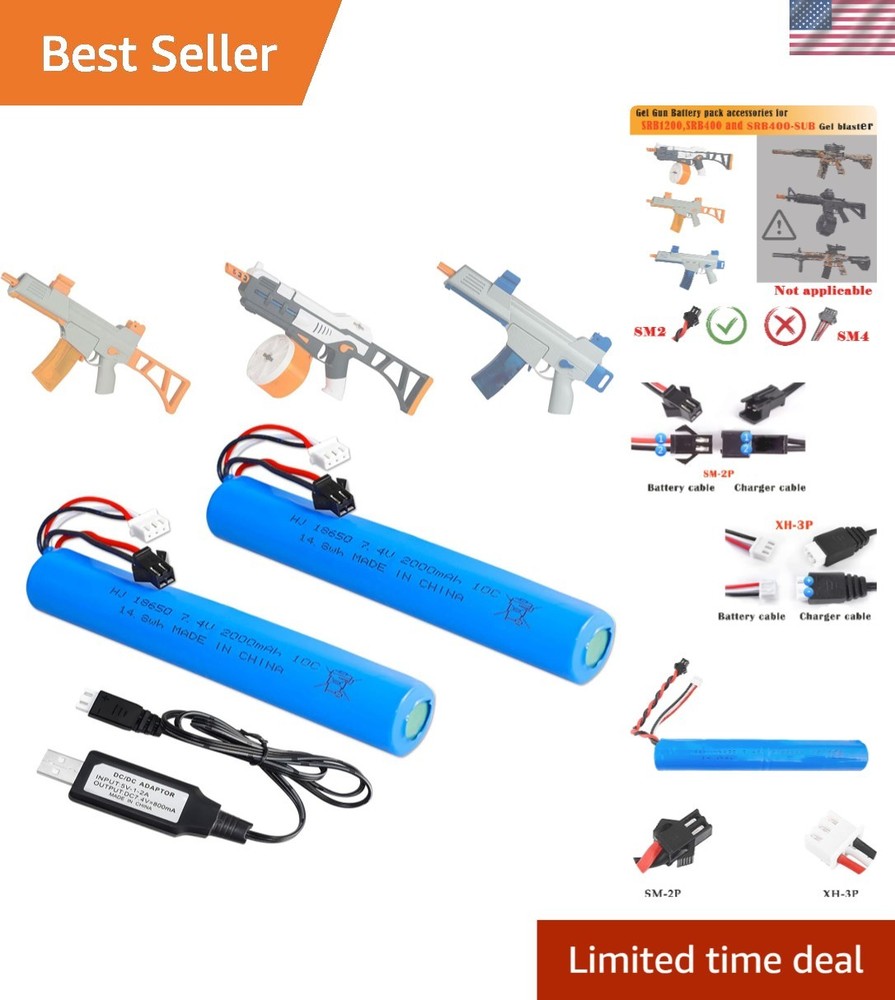 High-Performance 2000mAh Lithium Battery Pack for Airsoft & Splatter Ball Toys