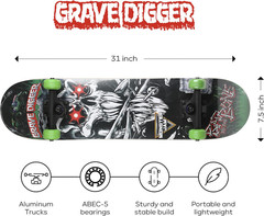 Monster Jam 31 Inch Skateboard, 7-Ply Maple Desk Skate Board for Cruising, Carvi