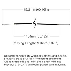 60 inch Mini Bike Universal Throttle Cable with Ball & Barrel Ends for 263