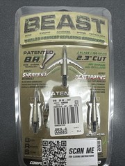 New Bowmar Archery Beast Broadheads 2.3 Inch Cut 2 Blade 100 Grain 3 Pack
