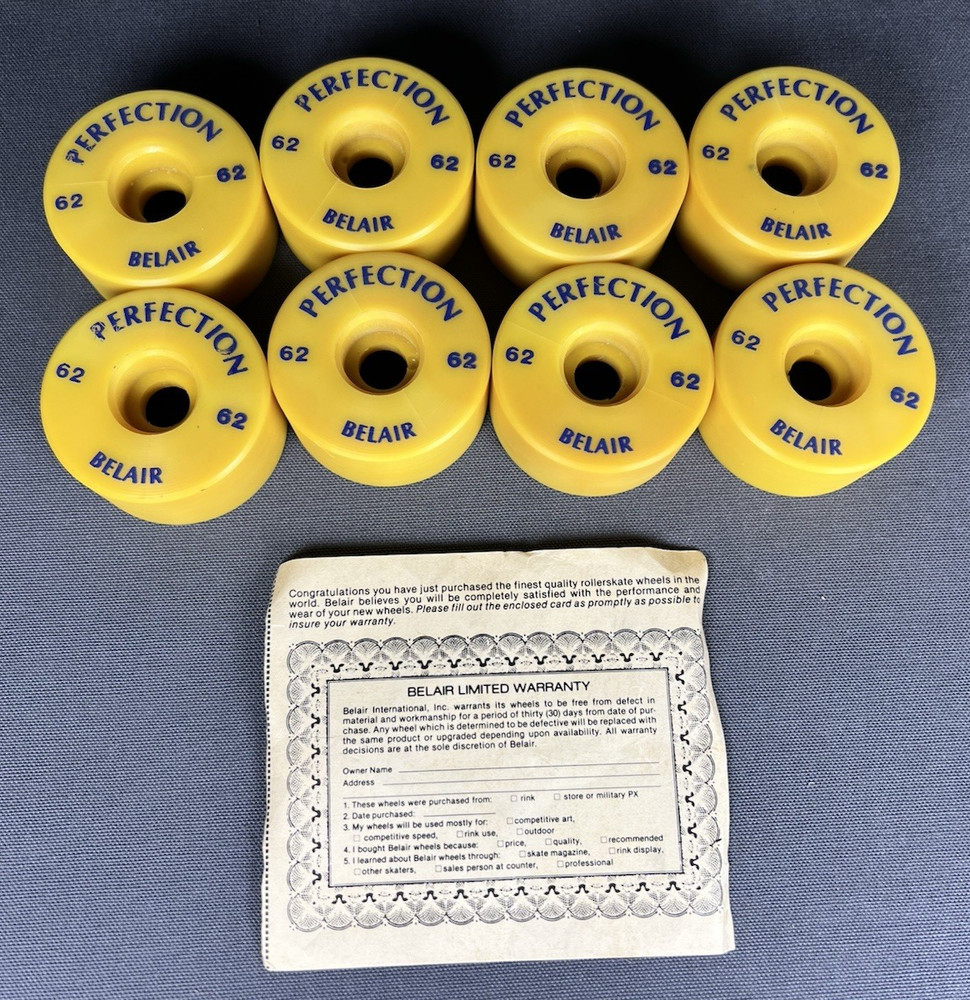 Vintage NOS BELAIR Perfection 62mm Roller Skate Wheels Set of 8 Crest Quad New