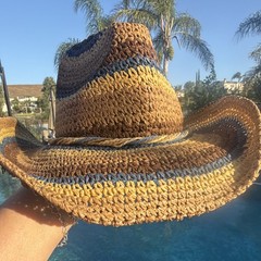 Peter Grimm New Multicolor Woven Straw Western Cowboy Hat Brown Blue Yellow