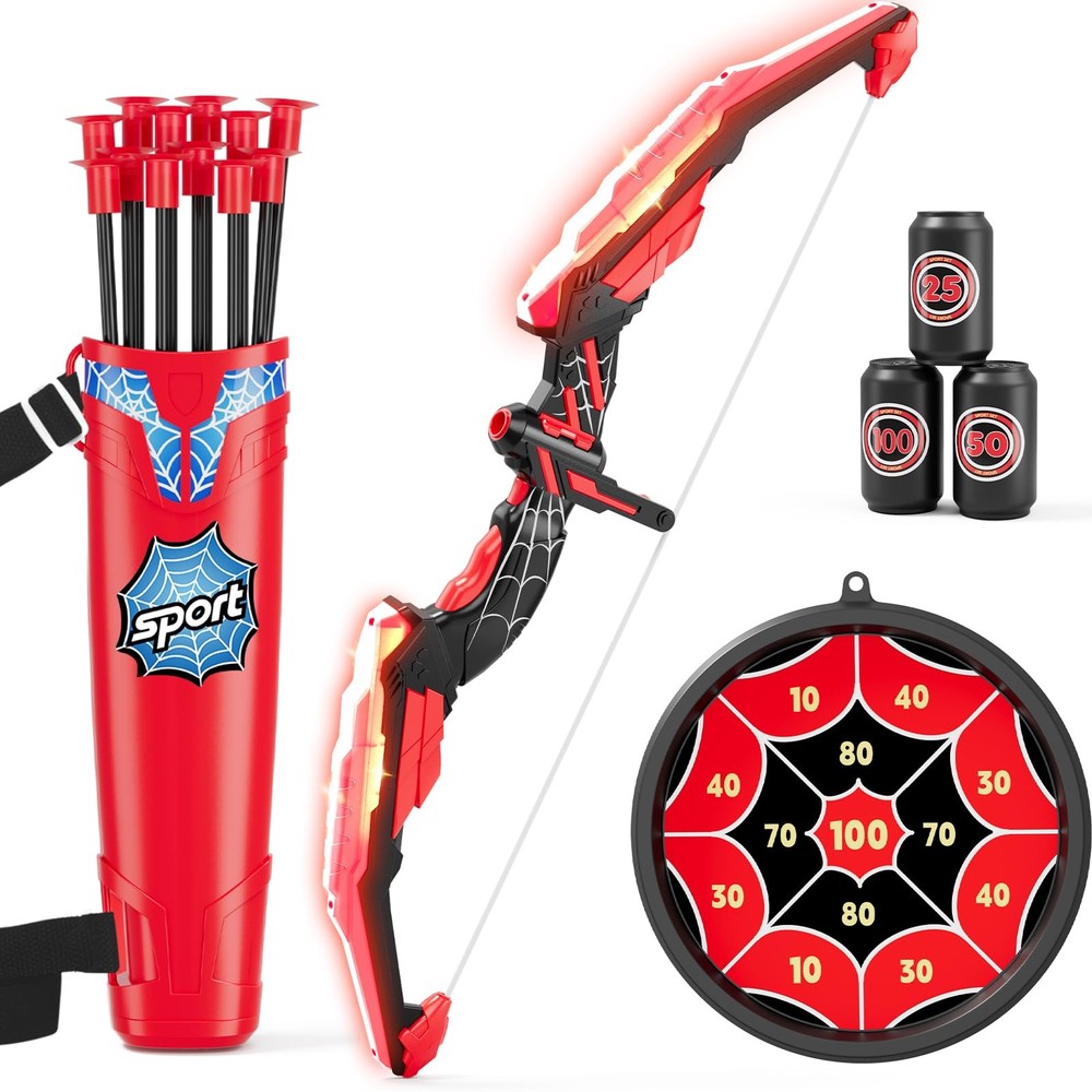 HYES Bow and Arrow for Kids LED Light Up Archery Set with 12 Suction Cup Arrows