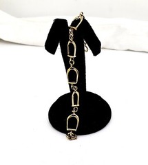 VINTAGE HEAVILY YELLOW GOLD FILLED EQUESTRIAN STIRRUP IRON LINK BRACELET