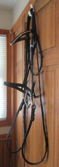 BLACK ENGLISH LEATHER BRIDLE WITH CRYSTAL BROW BAND, FULL CHEEK BIT, LACED REINS