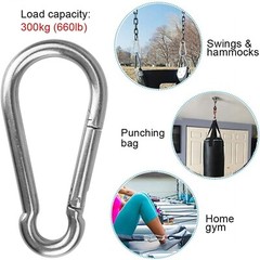 2/4/8/12 Pcs of 4 Inch Carabiner Clips Stainless Steel Spring Snap Hook 660 Lb