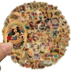 50pcs Retro Tattoo Girls Vintage Style Sticker Pack for Decoration Laptop Home