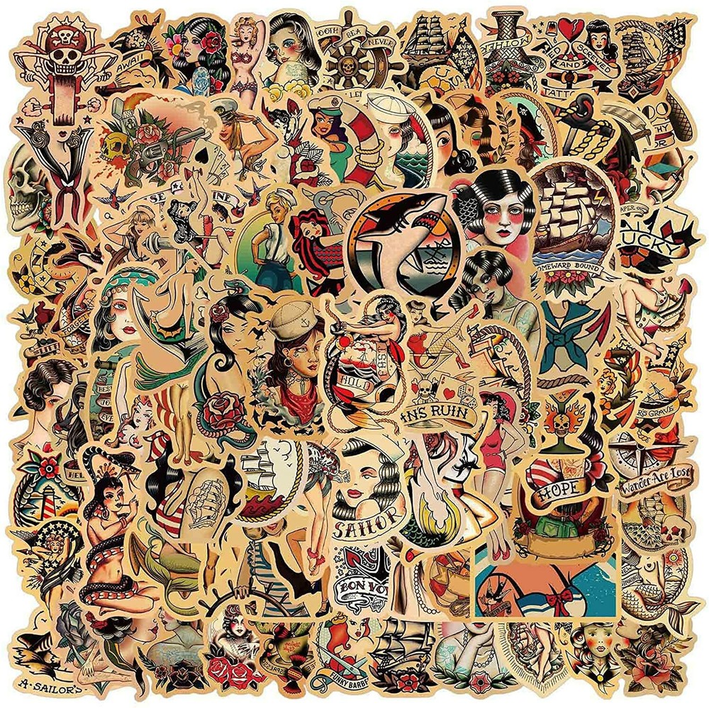 50pcs Retro Tattoo Girls Vintage Style Sticker Pack for Decoration Laptop Home