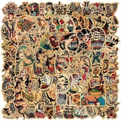 50pcs Retro Tattoo Girls Vintage Style Sticker Pack for Decoration Laptop Home