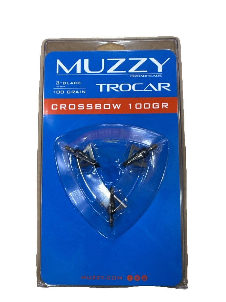 Muzzy Trocar Crossbow Archery Arrow Broadhead 100 Grain – 3 Pack