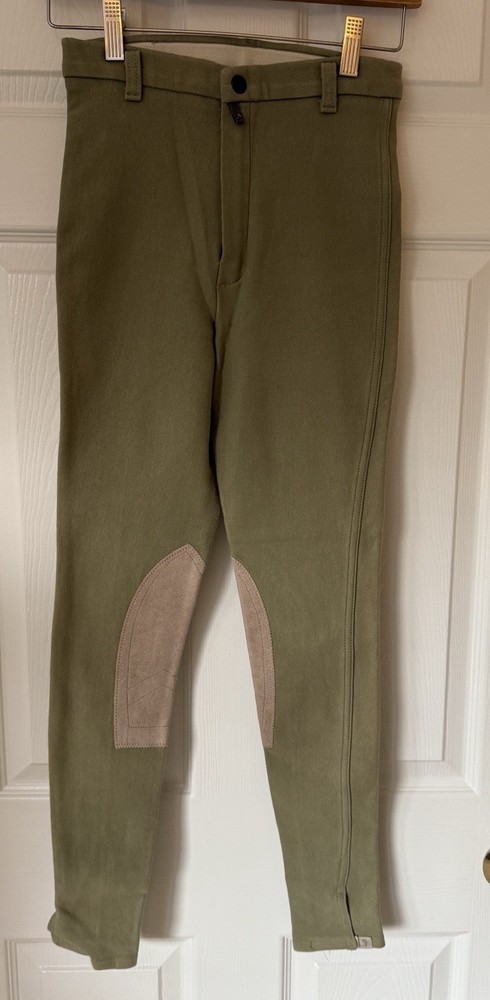 DEVON AIRE Sage Green & Tan riding breeches 26 Long *EUC* Stretch