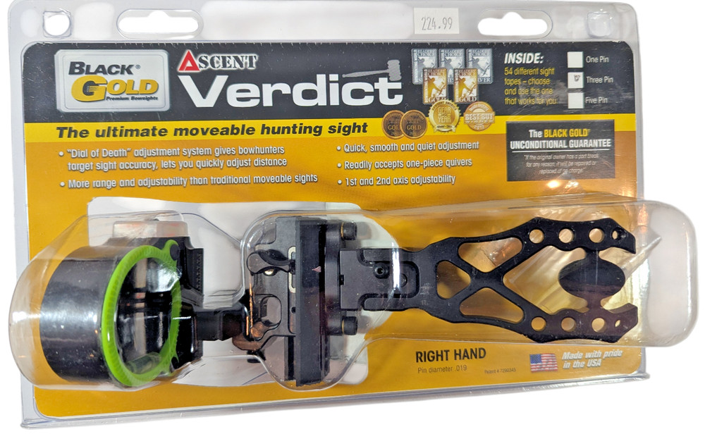 Black Gold Sights Ascent Verdict Hunting Sight RH .019 3-Pin AV3 New