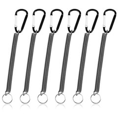 6 PCS Black Fishing Lanyards, Heavy Duty Retractable Coiled Lanyard Spring Co…