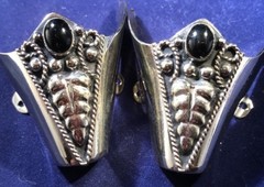 New Western Cowboy Boot Toe Tip Hand Carved Black And Silver With Black Stone
