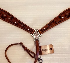 Western Breast Collar Stamped Floral Design w/Crystal Studs, Chestnut w/Black