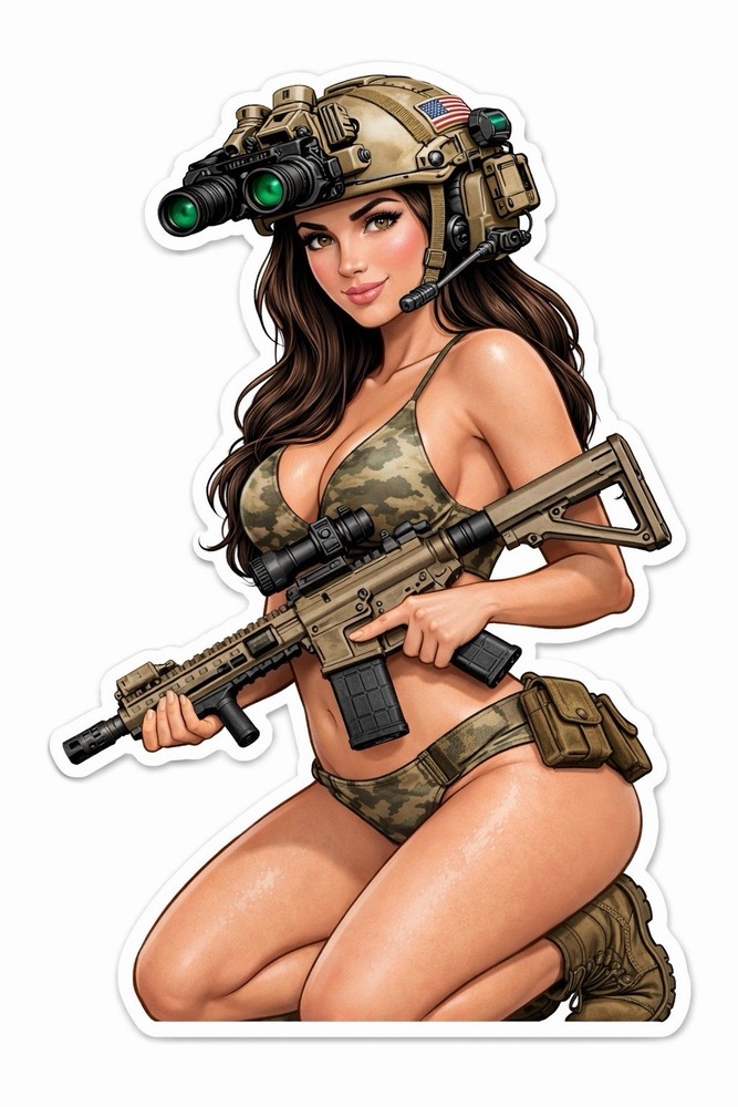 Cartoon Girl Operator AR 15 Sticker Car Gun Decal Tactical Military NVG Bikini