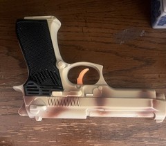 Buzz Bee Toys Spring Airsoft Pistol Tan Camouflage Black Grip Orange Tip