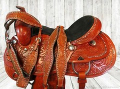 BARREL RACING DEEP SEAT FLORAL TOOLED HORSE PLEASURE WESTERN SADDLE 15 16 17 SET