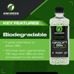 Aim Green Tracer BBs Glow in The Dark Biodegradable Airsoft BBS 6mm, .20g, 3000