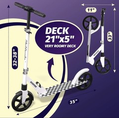 Kick Scooter for Kids 6+ Years Teens Adults Black and White