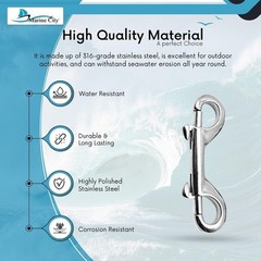 MARINE CITY Double Ended Clip Snap Hook Clip 316 Stainless Steel for Ropes (4″)