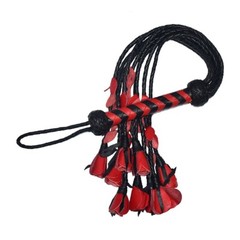 Real Cow Hide Leather 09 Leather Braided Falls & Red Roses Heavy Duty Whip Crop