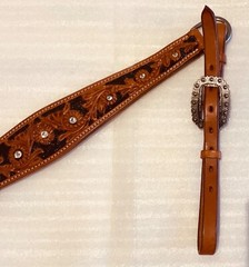 Western Breast Collar Stamped Floral Design w/Crystal Studs, Chestnut w/Black