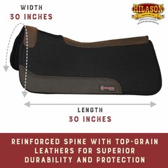 87HS Hilason Western Wool Felt Horse Saddle Pad W/ Cowhide Leather – Black