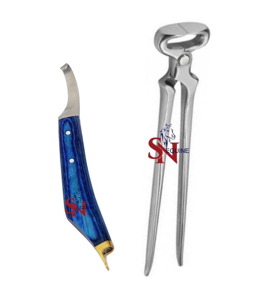 Farrier Hoof Nipper 15» & Hoof Knife Blue Handle Brass Horseshoeing Topper