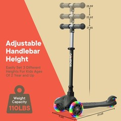 Black Mini 3 Wheel Scooter for Kids – Lean-to-Steer with LED Light-Up Wheels,…