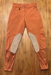 Ovation Rust Breeches with Knee Patches Euro Seat Size 24 Used Very Fair Cond