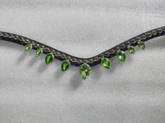 Premium Leather Horse Bridle Green Clear Crystal Brow-Band All Sizes.