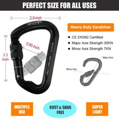 30KN Aluminum Locking Climbing Carabiner D Shape Screwgate Carabiner Clip Hook