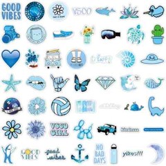 50 Pack of Blue VSCO Stickers for Laptop/Water Bottle/Phone Case