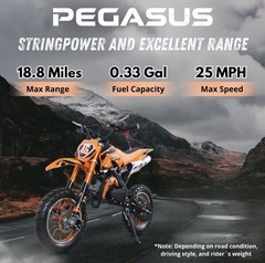 PEGASUS™ 49cc 2-Stroke Mini Motorcycle Orange Off-Road Tires, F/R Shock, Durable