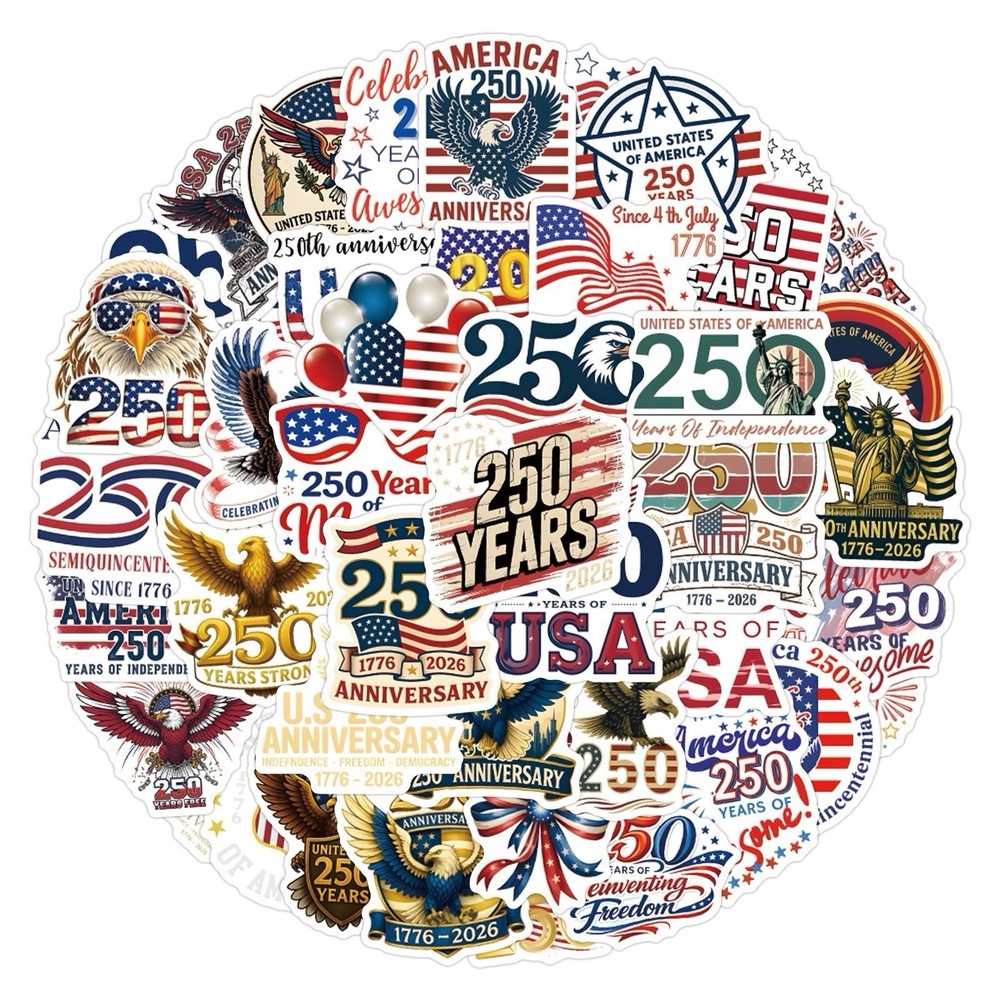 20Pcs Random USA 250th Anniversary Years Of Independence Patriotic Stickers