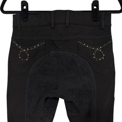 Ovation Black Horse-Riding Breeches Pants, Size 28R, Full Seat Rhinestones Studs