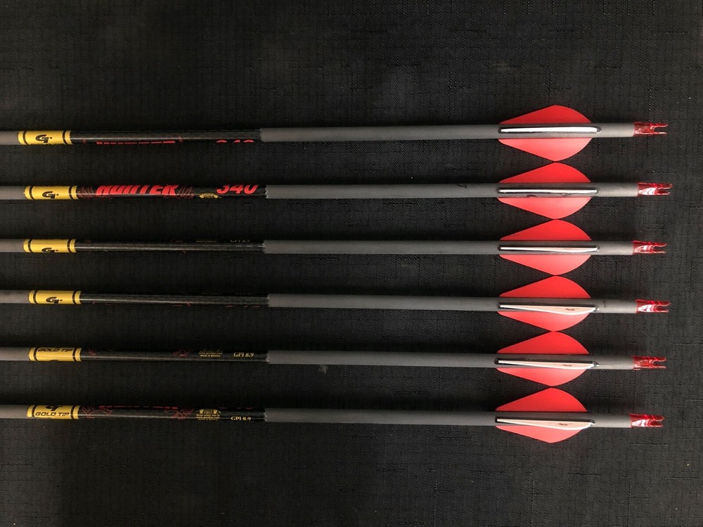 Gold Tip Hunter 340 Carbon Arrows w/ 2″ Raptor-X Vanes 6pk BRAND NEW