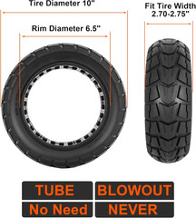 10X2.70-6.5 Scooter Solid Tire, 10 Inch Airless Explosion-Proof Anti-Puncture Ti