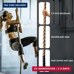 Climbing Rope Gym Exercise Ropes – 1.5 Inch Diameter 10FT 15FT 20FT 25FT 30FT 35