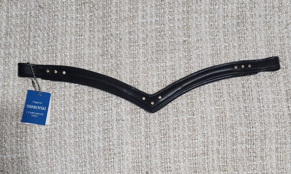Black Leather English Horse Bridle Replacement Browband W/Swarovski Crystals NEW