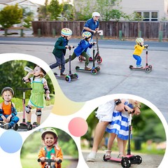 Besrey 3 Wheel Scooter for Kids with Adjustable Height,Pink Unicorn