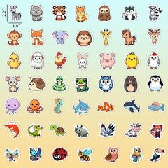 100PCS Water Bottle Stickers for Kids Waterproof Animal Vinyl Laptop Skateboard