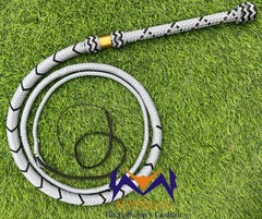 Nylon Bullwhip, Light Grey and Black: Australian Style, Size 4ft-12ft