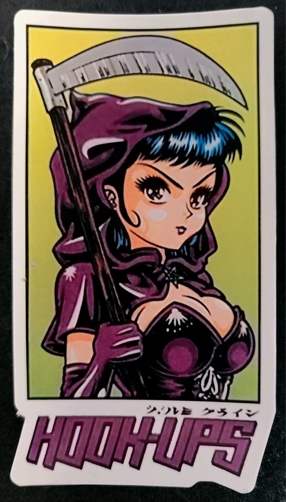HOOK UPS STICKER VINTAGE STYLE «SEXY PURPLE REAPER» 4 3/4 X 2 1/2″ GLOSSY