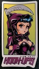 HOOK UPS STICKER VINTAGE STYLE «SEXY PURPLE REAPER» 4 3/4 X 2 1/2″ GLOSSY